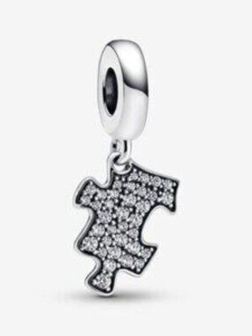 Pandora Silver Puzzle Piece Dangle Charm with Clear Stones